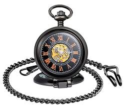 SUPBRO Damen Herren Taschenuhr Analog Mechanische Kettenuhr Uhr Pocket Watch mit Halskette Pullover Kette schwarz von SUPBRO