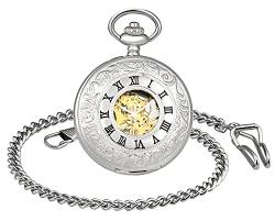 SUPBRO Damen Herren Taschenuhr Edelstahl Mechanische Kettenuhr Uhr Automatik Pocket Watch mit Halskette Pullover Kette Analog von SUPBRO