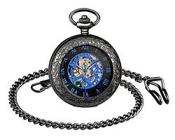 SUPBRO Damen Herren Taschenuhr Retro Mechanische Kettenuhr Uhr Römische Ziffern Automatik Pocket Watch mit Halskette Pullover Kette von SUPBRO