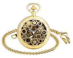SUPBRO Damen Herren Taschenuhr Retro Zahnrad Analog Mechanische Kettenuhr Uhr mit Halskette Pullover Kette Gold von SUPBRO