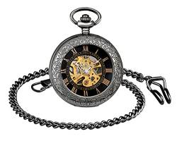 SUPBRO Damen Herren Taschenuhr Retro Zahnrad Mechanische Kettenuhr Uhr Steampunk Automatik Pocket Watch mit Halskette Pullover Kette von SUPBRO