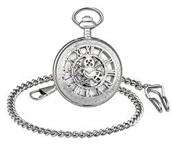 SUPBRO Damen Herren Taschenuhr Römische Loch Ziffern Analog Mechanische Kettenuhr Uhr Pocket Watch mit Kette Pullover Kette von SUPBRO