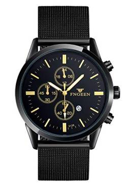 SUPBRO Herren Uhr Männer Edelstahl Wasserdicht Designer Armbanduhr Analog Datum Business Uhr Metall-Armband Schwarz von SUPBRO