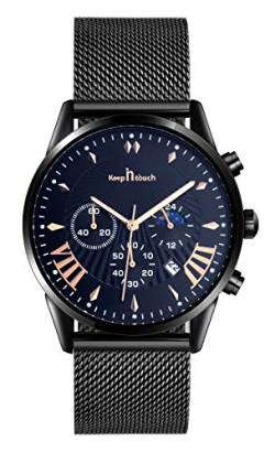 SUPBRO Herren Uhren Chronographen Wasserdicht Sport Analoger Quarz Uhr Dial Schwarze Edelstahl Mesh Armbanduhr Männer von SUPBRO