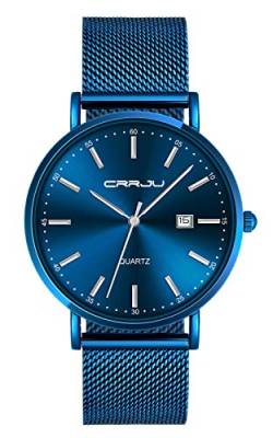 SUPBRO Herren Uhren Ultra Dünne Schwarze Klassische Minimalistische Quartz mit Mesh-Armband Blau von SUPBRO