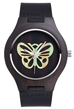 SUPBRO Holzuhren Herren Holz-Armbanduhr Schmetterling Herren Natur Hölzerne Uhr Analoge Japanisch Holzuhr Quarzwerk Uhr von SUPBRO