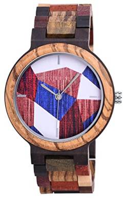 SUPBRO Holzuhren Herren Uhren Holz-Armbanduhr Farbblock Uhr Analog Armbanduhr Holzuhr Quarzwerk mit Holzarmband für Herren von SUPBRO