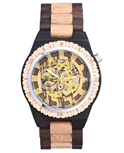SUPBRO Holzuhren Herren Uhren Holz-Armbanduhr höhl Holz Uhr mechanisch Analog Armbanduhr Holzuhr Quarzwerk mit Hölzerne Armband für Männer von SUPBRO