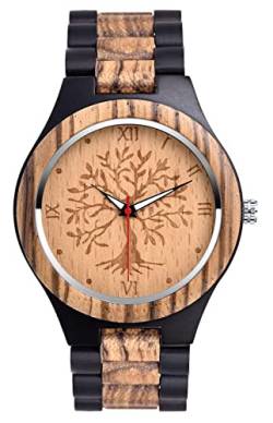 SUPBRO Holzuhren Herren Uhren Lebensbaum Holz-Armbanduhr Uhr Aus Holz für Männer Analog Armbanduhr Holzuhr Quarzwerk mit Holzarmband von SUPBRO