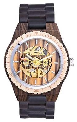 SUPBRO Holzuhren Herren Uhren Uhr Holz-Armbanduhr höhl Holz Uhr mechanisch Analog Japanisches Quarzwerk mit Holzarmband für Männer von SUPBRO