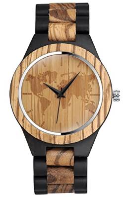 SUPBRO Holzuhren Herren Uhren Weltkarte Holz-Armbanduhr Uhr Aus Holz für Männer Analog Armbanduhr Holzuhr Quarzwerk mit Holzarmband von SUPBRO