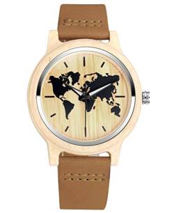 SUPBRO Holzuhren Herren & Damen Unisex Holzuhr Holz-Armbanduhr Analoge Quarzwerk Uhren Armband Karte braun von SUPBRO