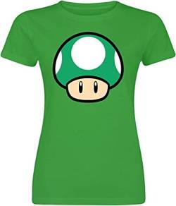 SUPER MARIO Pilz Frauen T-Shirt grün XL 100% Baumwolle Fan-Merch, Gaming von SUPER MARIO