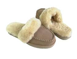 SUPER s6x Lammfell Pantoffel Slipper bequeme Paßform Lammfell Hausschuhe sand beige mit dicken beigen Australischen Lammfell von SUPER s6x