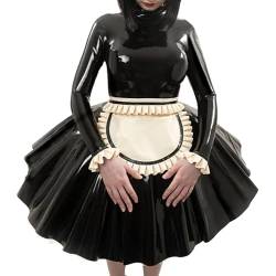 SUPERCH Sexy französisches Maid-Latexkleid mit Rüschen, Bündchen an der Schürze, Reißverschluss hinten, Gummiuniform, Figurbetonter Playsuit -XL von SUPERCH