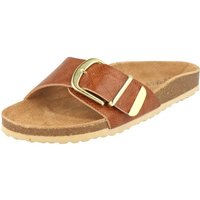 SUPERSOFT 274-266 Damen Pantolette Hausschuhe Lederfußbett Cognac Schnalle Pantolette von SUPERSOFT