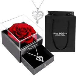 SUPJADE Geschenk für Mama Ewige Rose Halskette Geschenkbox Muttertag Valentinsta Geburtstag Jahrestag Geschenk für Sie Mama Frauen Rose mit Kette Box Romantische Geschenke (Rot) von SUPJADE