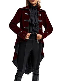 SUPLEAP Damen Steampunk Gothic Viktorianischer Frack Mittelalter Langer Mantel Jacke, Rot/Ausflug, einfarbig (Getaway Solids), L von SUPLEAP