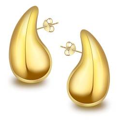 Ohrringe, Chunky Earrings für Damen, 18K Goldene Ohrringe Dupes, Vergoldete Waterdrop Dicke Creolen Gold für Damen Mädchen von SUPRBIRD