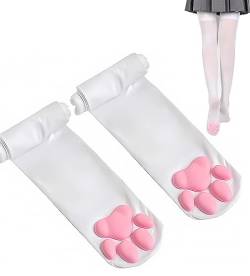 Overknee-Strümpfe und lange, fingerlose Handschuhe mit Katzenpfoten, niedlich, weich, 3D-Katzenpfote, für Mädchen und Damen, Lolita-Cosplay-Set, weiße Socken von SUPTEC