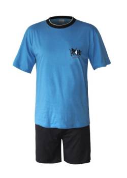 Moonline nightwear Herren Pyjama Schlafanzug kurz Herren Pyjama kurz Herren Shorty Schlafanzug aus 100% Baumwolle (L/50-52, Oberteil blau/Hose Uni) von SUPTMAX