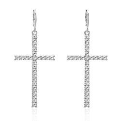 SURALIN 1 Pair Silber Kreuz-Perlen-Strass-Ohrringe, Creolen, Baumelnde Spike-Kreuz-Anfangsohrringe, Einfacher Schmuck von SURALIN