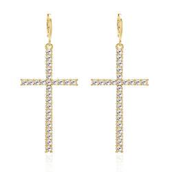 SURALIN 1 Pair Vergoldete Kreuz-Perlen-Strass-Ohrringe, Creolen, Baumelnde Spike-Kreuz-Anfangsohrringe, Einfacher Schmuck von SURALIN
