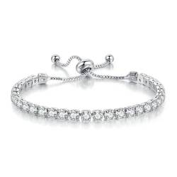 SURALIN 1 Stück Damen-Armband, Weißgold + Zirkonia, Diamant, klassisch, verstellbar, Schieber-Armband, Modeschmuck, Hochzeitsgeschenk von SURALIN