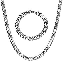 SURALIN 2PCS Cuban Link Chain, 6.5 mm Breite, Herren-Halsketten-Armband, Geschenk für Rap-Hip-Hop-Männer (50 cm + 20 cm) von SURALIN