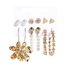 SURALIN 6 Paar Ohrringe Gold Set, Damen-Multipack, Hypoallergen, Sortiert, Mädchen-Ohrring-Set, Mehrfach Durchbohrtes Perlen-Ohrstecker-Ohrringe Set von SURALIN