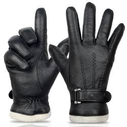 SURAWIL Herren Lederhandschuhe Herren Kleid Handschuh Touchscreen Winterhandschuhe für Männer Fahrhandschuhe Kaschmir gefüttert M051US-T, Schwarz, Large von SURAWIL