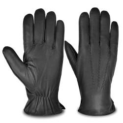 SURAWIL SUM05-US Herren-Lederhandschuhe, Winterhandschuhe aus echtem Leder, Kaschmir-Fleece-gefüttert, Touchscreen, Schwarz, XX-Large von SURAWIL