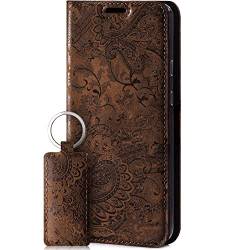 SURAZO Smart Magnet Handyhülle für Apple iPhone 11 – Premium Echtleder Hülle Schutzhülle mit [Kartenfach, RFID Schutz] – Klapphülle Wallet case Handmade in Europe (Ornament Braun) von SURAZO