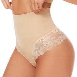 SURE YOU LIKE Bauchweg Unterhose Damen Mittle Taille Mieder String Shapewear Tanga Seamless Figurformende Shaping Unterwäsche, Beige, 1pcs, S von SURE YOU LIKE