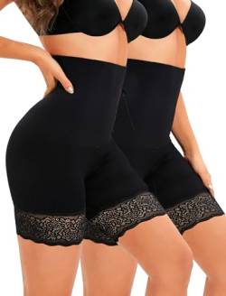 SURE YOU LIKE Bauchweg Unterhose Damen Shapewear Figurenformend Spitze Miederpants Miederhose Butt Lifter Hohe Taille Body Shaper, Schwarz+Schwarz, S von SURE YOU LIKE