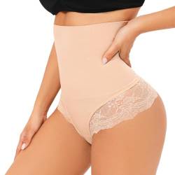 SURE YOU LIKE Damen Bauchweg Unterhose Hohe Taille Mieder String Shapewear Tanga Seamless Figurformende Shaping Unterwäsche, Beige, 1pcs, L von SURE YOU LIKE