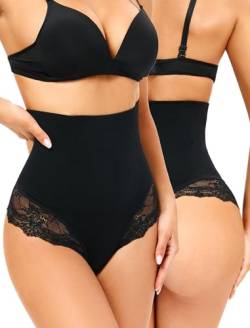 SURE YOU LIKE Damen Bauchweg Unterhose Hohe Taille Mieder String Shapewear Tanga Seamless Figurformende Shaping Unterwäsche, Schwarz+Schwarz, M von SURE YOU LIKE