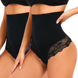 SURE YOU LIKE Damen Bauchweg Unterhose Hohe Taille Mieder String Shapewear Tanga Seamless Figurformende Shaping Unterwäsche, Schwarz+Schwarz, XL von SURE YOU LIKE