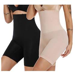 SURE YOU LIKE Damen Figurenformend Miederpants Miederhose Shapewear Bauch-Weg-Effekt Formt Sofort Body Shaper mit Bein Hohe Taille Unterwäsche Atmungsaktive Nahtlose Schwarz+Beige M-L EU38-42 von SURE YOU LIKE