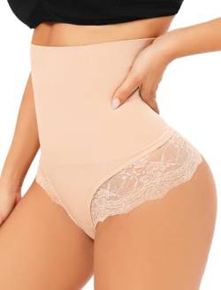 SURE YOU LIKE Damen Tanga Bauchweg Damen Unterhose Hohe Taille Tanga Shapewear Miederhose Seamless Shaping Unterwäsche Mieder String Slip, Beige, S von SURE YOU LIKE