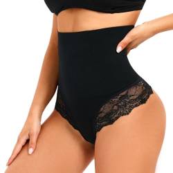 SURE YOU LIKE Damen Tanga Bauchweg Damen Unterhose Hohe Taille Tanga Shapewear Miederhose Seamless Shaping Unterwäsche Mieder String Slip, Schwarz, M von SURE YOU LIKE