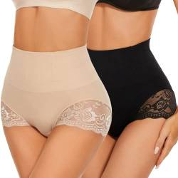 SURE YOU LIKE Shapewear Damen Miederhose Bauchweg Figurformender Body Shaper Shapewear Miederslip Unterwäsche für Damen,Schwarz+Beige, Tag L Size EU(44-46) von SURE YOU LIKE