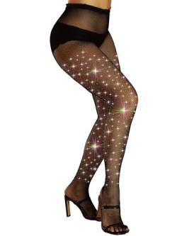 SUREPOCH Strass Netzstrumpfhose Mesh Hohe Taille Glitzer Strumpfhose Sexy Outfit für Damen von SUREPOCH