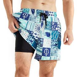 SURFEASY Badehose Herren mit Kompression Badehose mit innenhose Board Shorts 2 in 1 kurz Badehose(Piraten,M) von SURFEASY