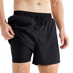 SURFEASY Badehose Herren mit Kompression Badehose mit innenhose Board Shorts 2 in 1 kurz Badehose(Schwarz,M) von SURFEASY