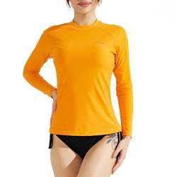 SURFEASY Damen Rash Guard Langarm Sonnenschutz Schnelltrocknend Badeshirt Surf Shirt Schwimmen Bademode(Orange,3XL) von SURFEASY