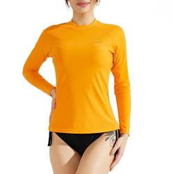 SURFEASY Damen Rash Guard Langarm Sonnenschutz Schnelltrocknend Badeshirt Surf Shirt Schwimmen Bademode(Orange,XL) von SURFEASY