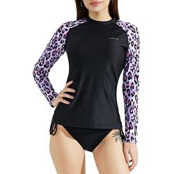 SURFEASY Damen Rash Guard Langarm Sonnenschutz Schnelltrocknend Badeshirt Surf Shirt Schwimmen Bademode(Schwarzer Leoparden Muster,M) von SURFEASY