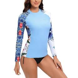 SURFEASY Damen Rash Guard Langarm Sonnenschutz Schnelltrocknend Badeshirt Surf Shirt Schwimmen Bademode(See Blue Bird,2XL) von SURFEASY