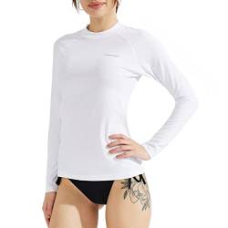 SURFEASY Damen Rash Guard Langarm Sonnenschutz Schnelltrocknend Badeshirt Surf Shirt Schwimmen Bademode(Weiß,2XL) von SURFEASY